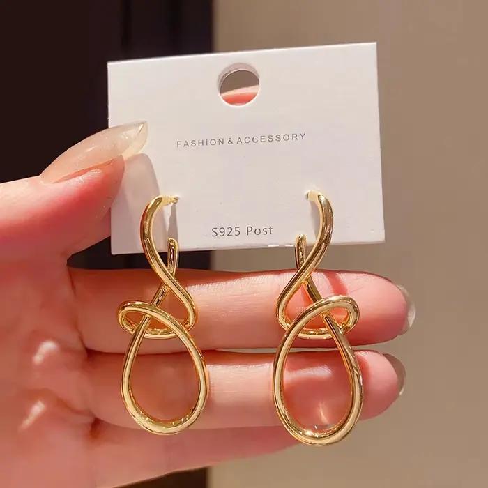 ANENJERY couleur or géométrie lignes enveloppées boucles d'oreilles pour les femmes tempérament mode Niche Design bijoux cadeaux en gros