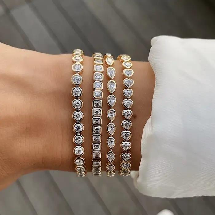 Bracelet en zircone cubique 5A CZ, lunette géométrique de différentes formes, chaîne de Tennis, bijo