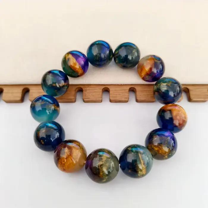 Bracelet rond en résine avec perles, bracelet multicolore à motifs tourbillonnants et paillettes dor