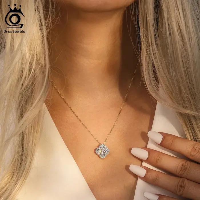 ORSA JEWELS exquis 925 en argent Sterling trèfle à quatre feuilles 8A Premium zircone pendentif collier pour les femmes bijoux de mariage LZN28