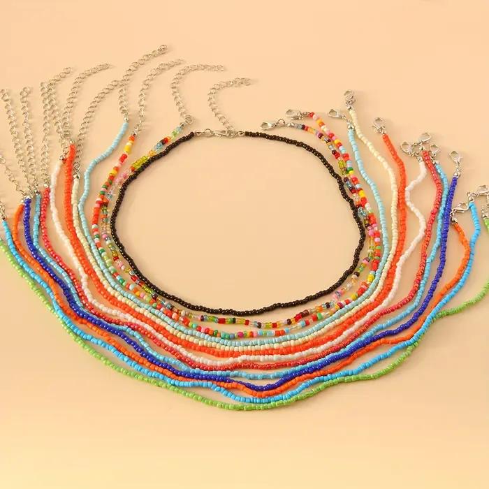 7 pièces/ensembles Collier de perles colorées fait main tendance pour femmes et filles
