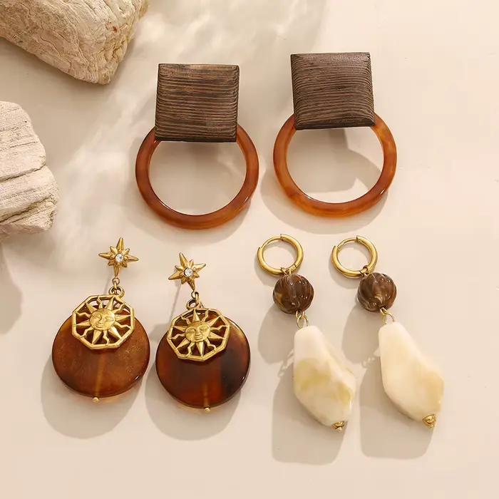 AENSOA – boucles d'oreilles Vintage en résine de bois à rayures, Style Multiple, mode en acier inoxydable imprimé léopard, pendentif en forme de cœur, bijoux