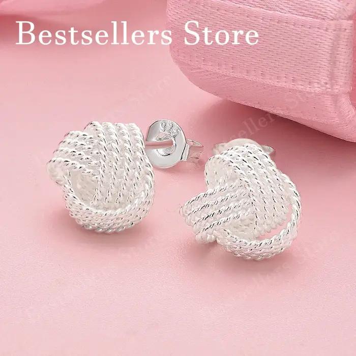 Boucles d'oreilles élégantes en argent sterling 925, nœud tressé délicat pour femmes, accessoires de