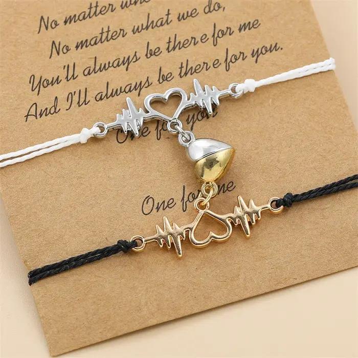 2 pièce/ensemble Couple Bracelets femmes homme amoureux Bestie aimant amant tissé à la main Bracelet corde charme amitié petite amie fête bijoux