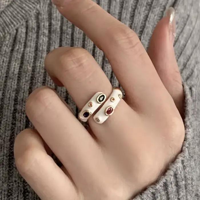 PONYKISS – bagues ouvertes géométriques en émail et zircon couleur or pour femmes