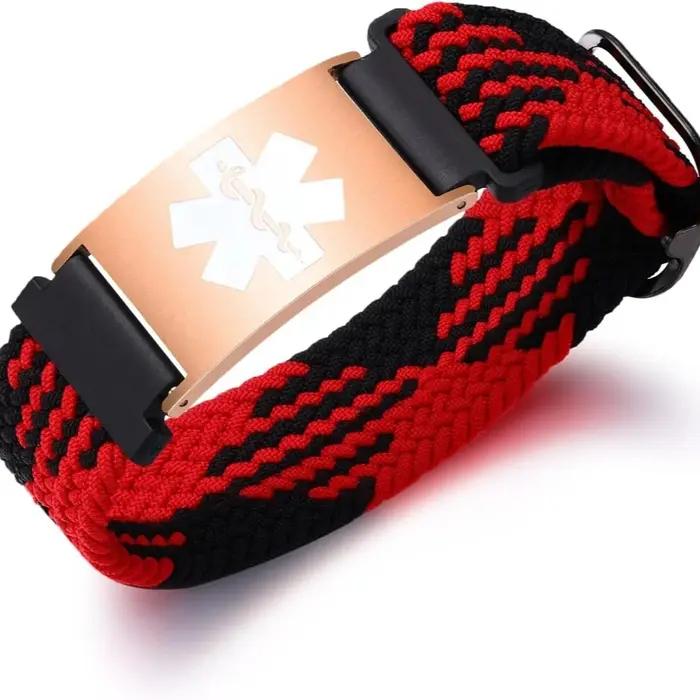 Bracelet d'alerte médicale sport personnalisé avec code QR et bracelet à breloques en acier inoxydable pour homme et femme ajustable et décontracté