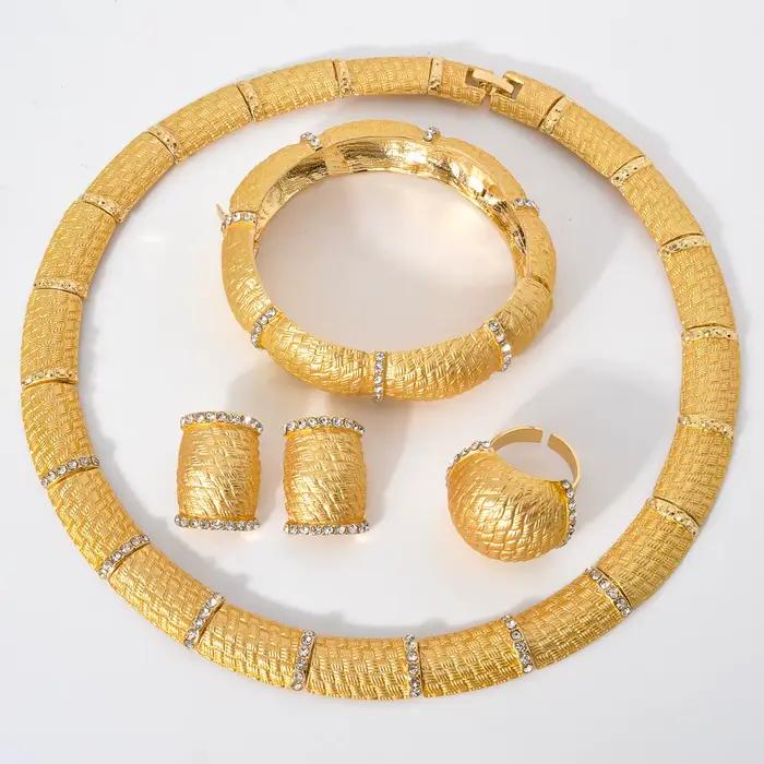 Zea51-Bijoux de mariage italiens en or 18 carats, collier de documents de luxe, boucles d'oreilles,