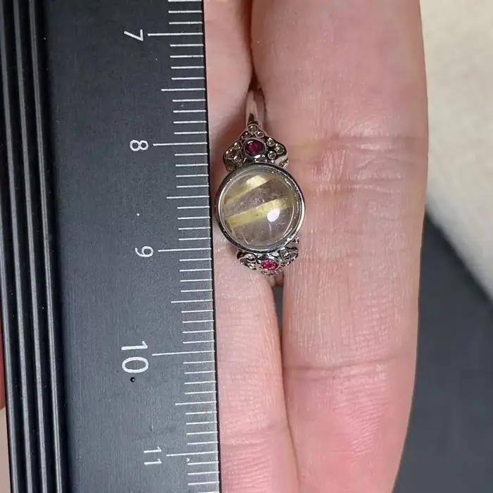 Bague en quartz rutilé or naturel réglable
