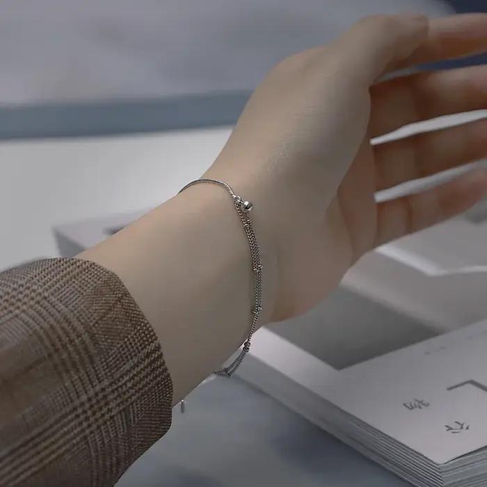 Bracelet double couche en argent regardé 925 pour femme