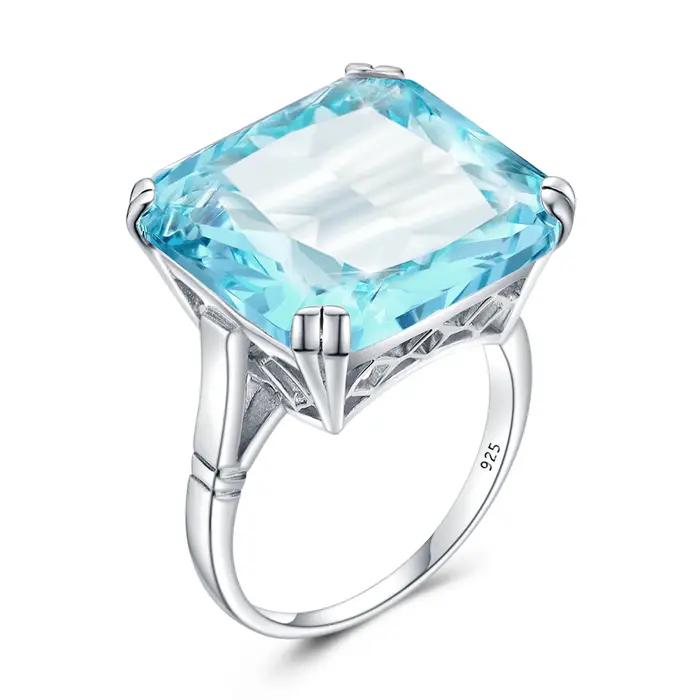 Szjinao massif femmes chevalière aigue-marine bague argent 925 100% avec pierre anniversaire de mari