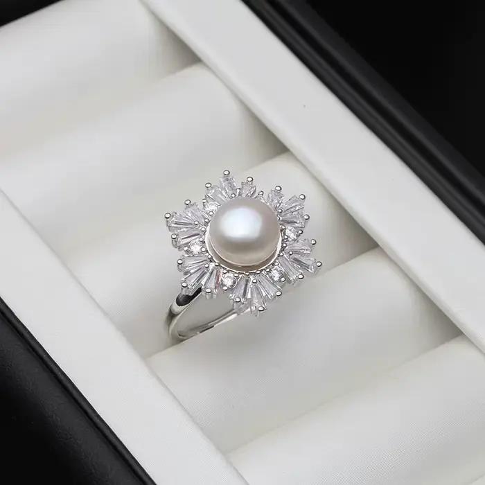 Bague en argent Sterling 925 véritable avec perles pour femme, bague tendance réglable en perles d'e
