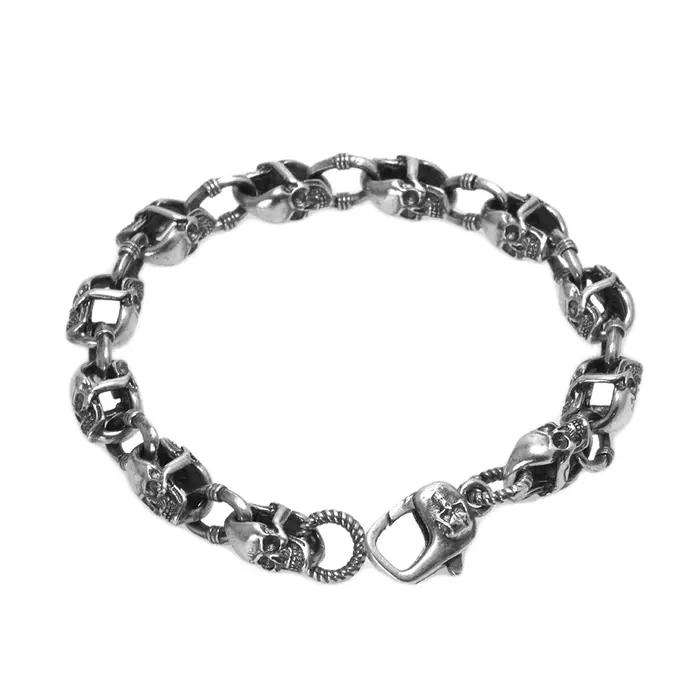 Bracelet chaîne tête de mort en argent Sterling 925 véritable pour hommes et femmes