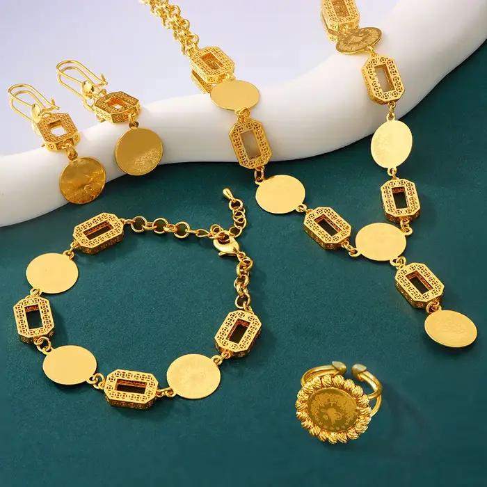 Ensemble de bijoux de pièces de monnaie vintage turques plaquées or 21 carats