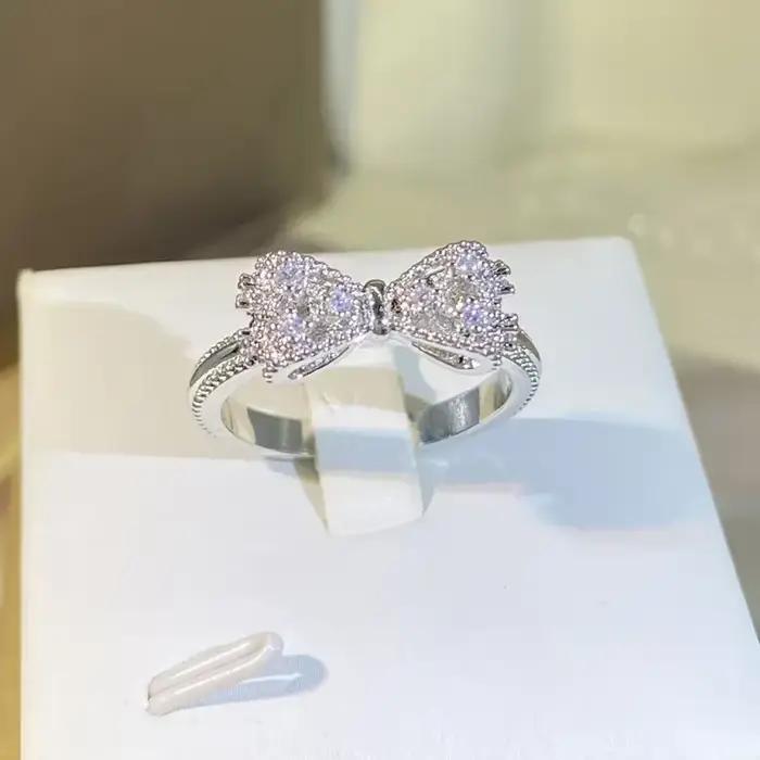 Bague à nœud fantaisie avec CZ éblouissante, couleur argent Sterling, bague pour femmes, timbre 925,