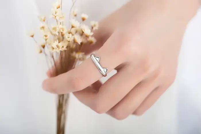 Bague ouverte réglable en argent regardé 925 pour femme