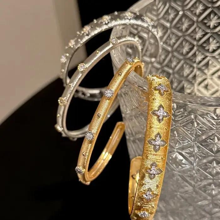 Or femmes 2025 nouveau Bracelet Vintage Buccella ouvert tissé or diamant