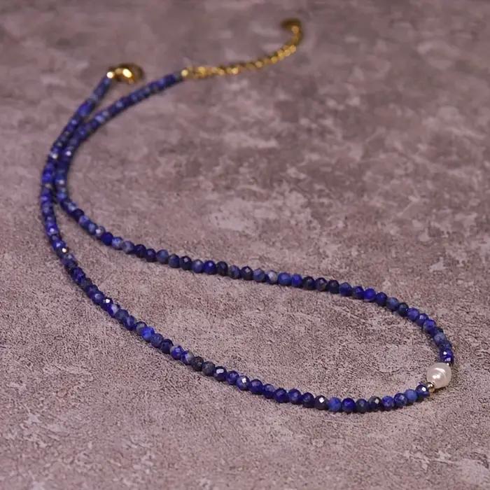 Collier en pierre naturelle lapis lazuli à facettes bleues classique pour homme et femme pour toutes les occasions spéciales