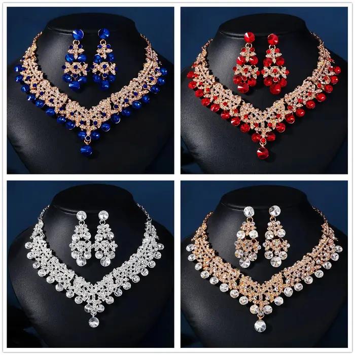 ATA ALLO-Ensemble Collier et Boucles d'Oreilles Classique de Mariage