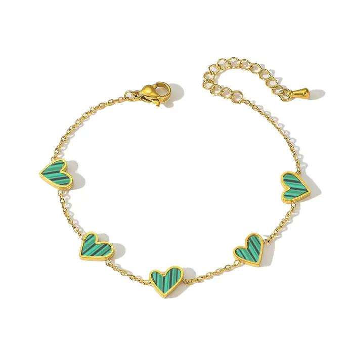 Bracelet romantique en forme de cœur pour femmes, multicolore, en acier inoxydable, plaqué or, chaîn