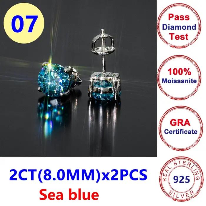 Boucles d'oreilles à vis en diamant Moissanite bleu royal pour couple