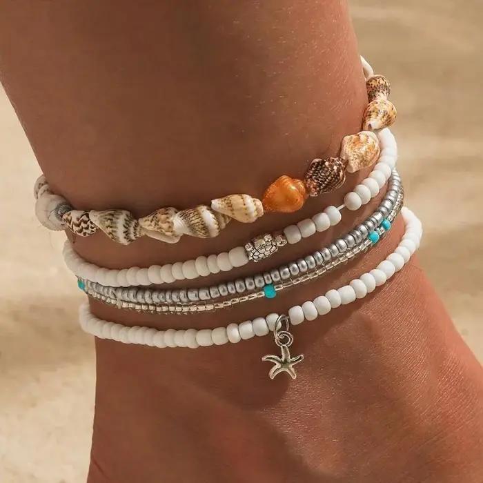 Ensemble de bracelets de cheville en perles pour femmes