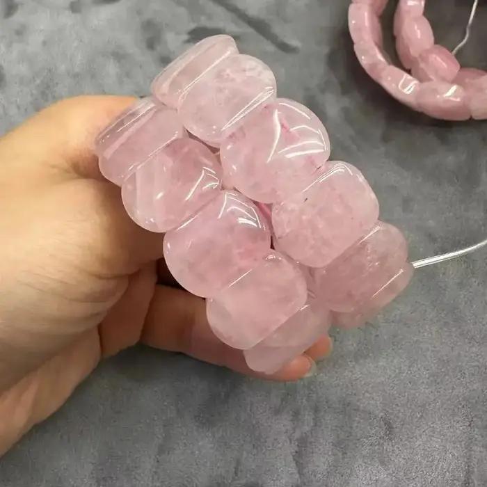 Bracelet de perles en pierre de Quartz Rose de qualité AA