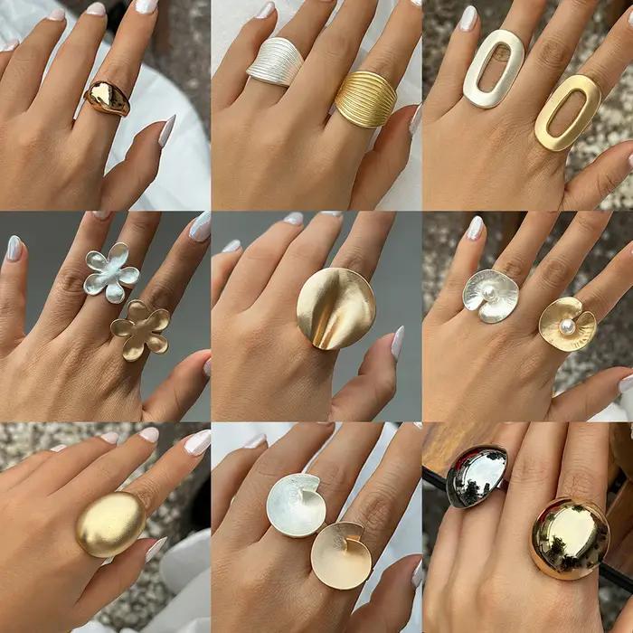Lacteo 2024 à la mode géométrique irrégulier grand anneau de manchette pour les femmes couleur argent clair bague dames cadeaux de fête bijoux filles