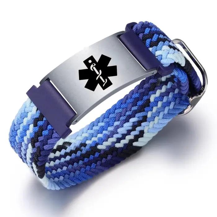 Bracelet d'alerte médicale sport personnalisé avec code QR et bracelet à breloques en acier inoxydable pour homme et femme ajustable et décontracté