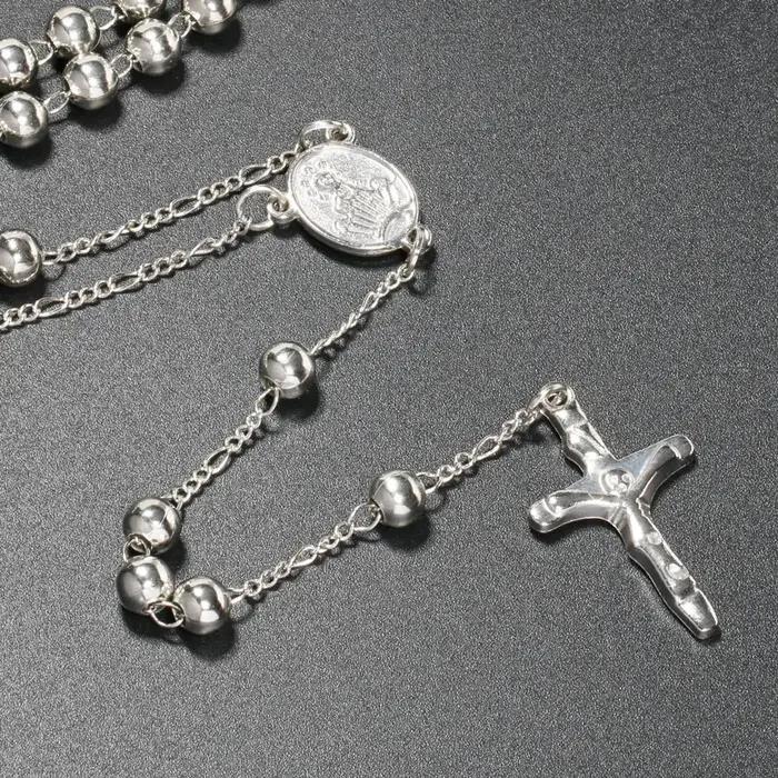 Chapelet catholique pendentif colliers pour femmes 6MM perles chaîne Crucifix croix Long collier hommes religieux Praye bijoux