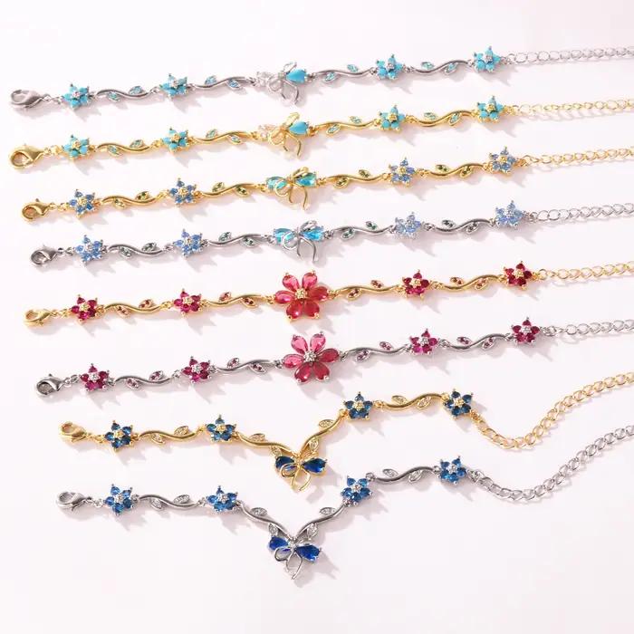 Bracelet de luxe en forme de fleur en Zircon coloré pour femmes et filles