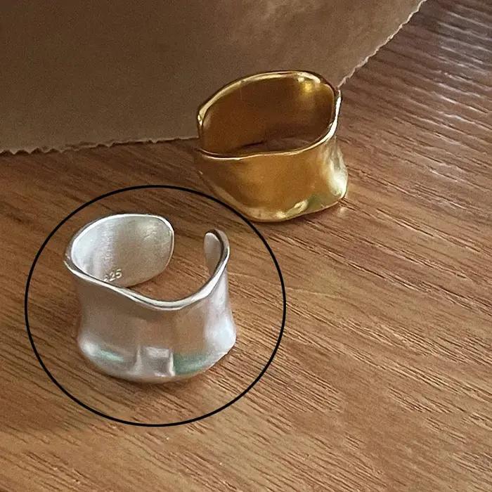 Bagues larges en argent Sterling 925 pour femmes, mode géométrique, Smiple ouvert, fait à la main, b