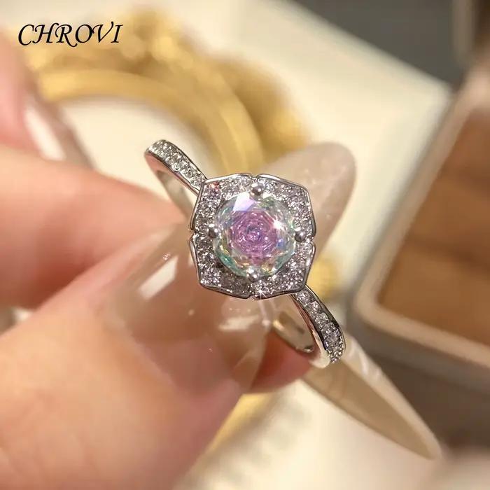 Bague ouverte en argent pur 925 avec rose du millénaire