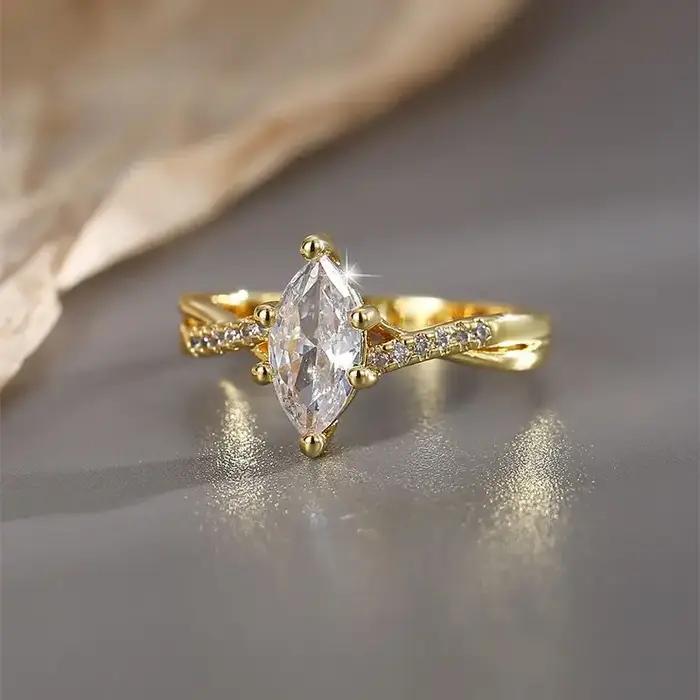 Bague exquise en argent Sterling 925 avec zircon Marquise doré pour femmes