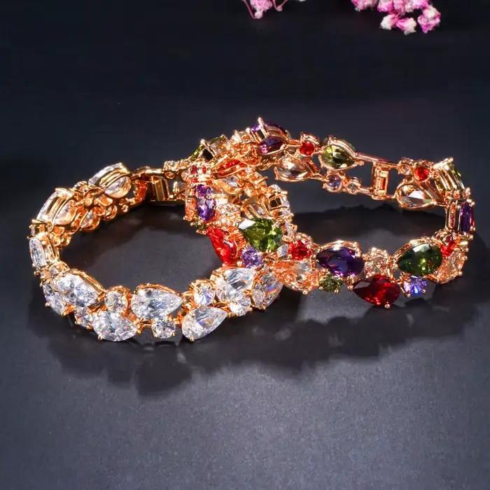 Pera luxe couleur or jaune Mona Lisa femmes Bracelets multicolore CZ zircone scintillant bracelet fête bijoux accessoires B132