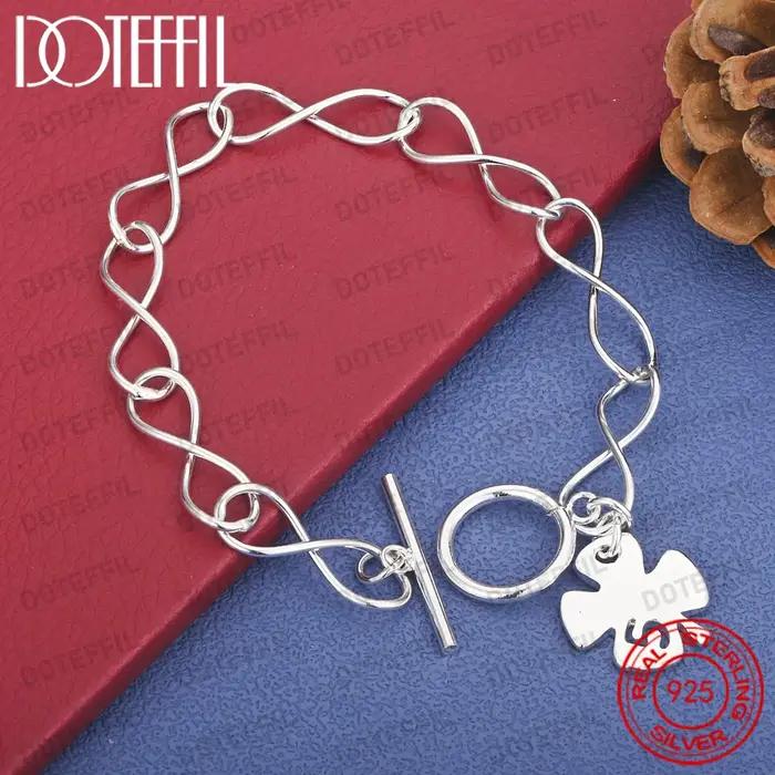 Bracelet délicat en argent sterling 925 de 8 pouces avec trèfle à quatre feuilles pour femmes, acces