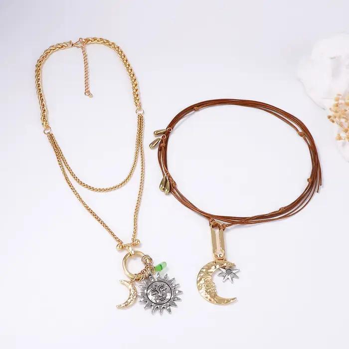 Colliers pendentifs Soleil et Lune pour femmes 2026 – Bijoux ethniques vintage tendance – Accessoires de cou