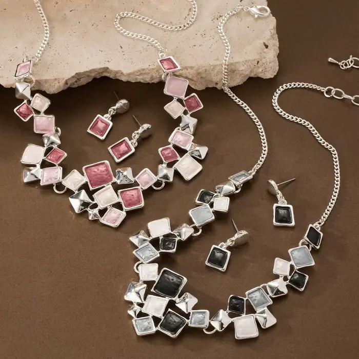 Cring Coco – ensemble de bijoux géométriques en émail fait à la main pour femmes