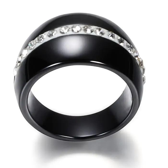 Bague romantique en céramique noire et blanche avec cristal scintillant pour femmes, alliance de mariage, tracker de sommeil, occasions spéciales