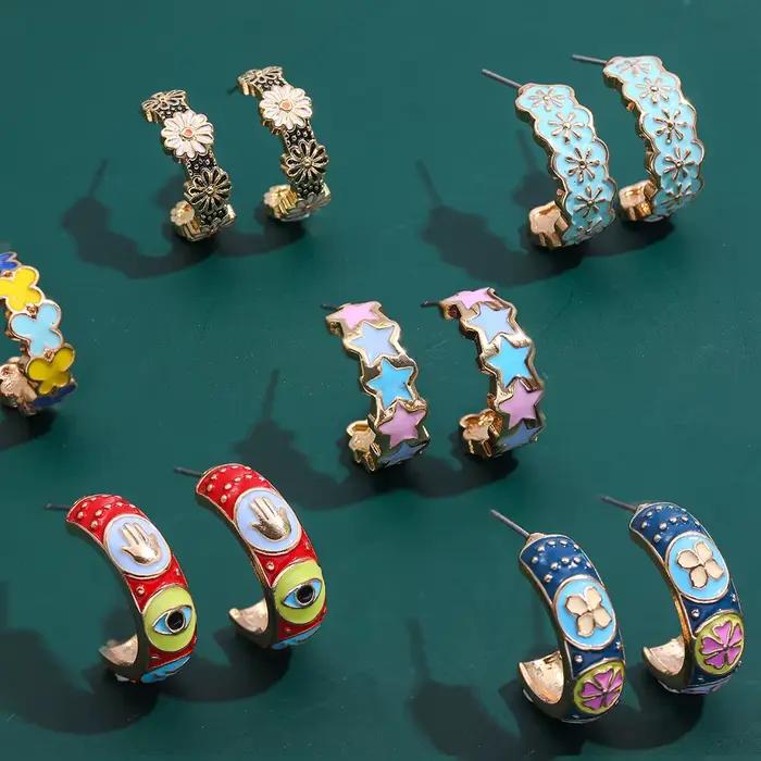 Boucles d'oreilles créoles petites Bohème colorées en émail
