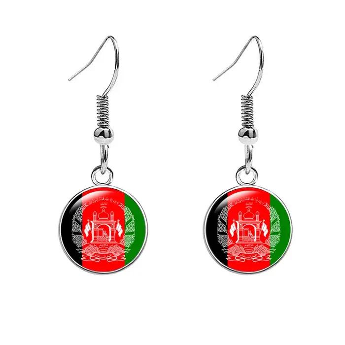 Boucles d'Oreilles Drapeaux France Russie Serbie Tchéquie Portugal Norvège Brésil Allemagne Italie Canada États-Unis Verre Pendantes pour Femmes Occasions Spéciales