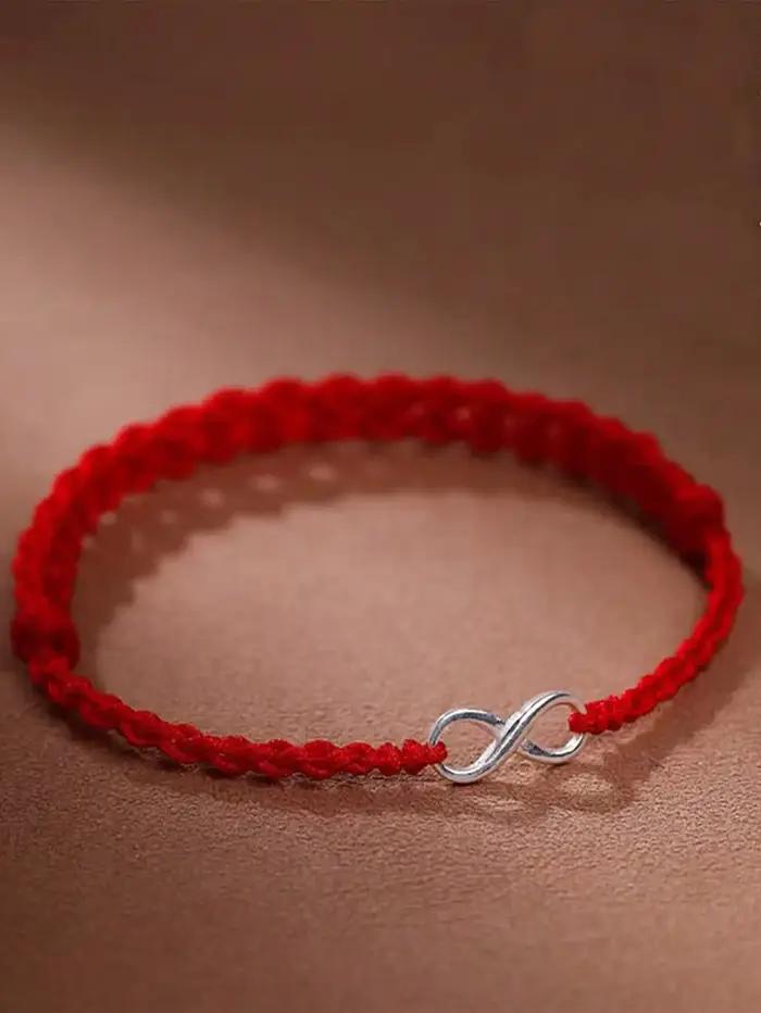 Bracelet en argent sterling S925 avec symbole de l'infini et cordon rouge