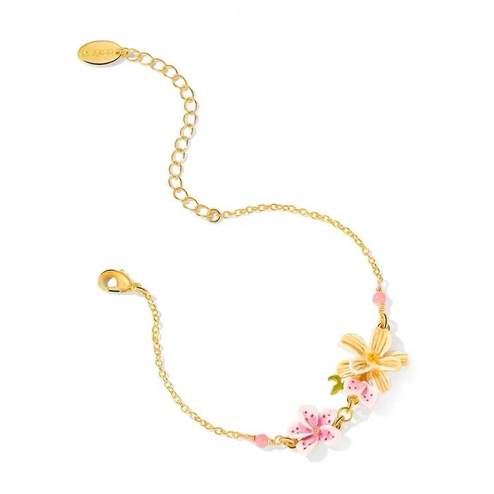 Parure de bijoux émail fleur de poirier 'Juicy Grape' style bohème, plaqué or, comprenant bague, col