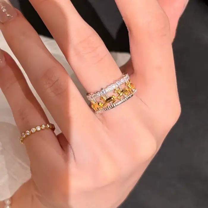 Bague creuse en zircon géométrique ENSHIR pour femmes design vintage français bijou élégant tracker d'humeur alliance de mariage occasions spéciales