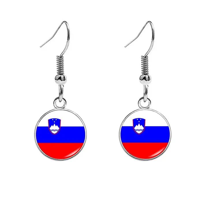 Boucles d'Oreilles Drapeaux France Russie Serbie Tchéquie Portugal Norvège Brésil Allemagne Italie Canada États-Unis Verre Pendantes pour Femmes Occasions Spéciales