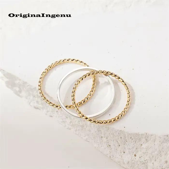 Ensemble de 3 anneaux empilables remplis d'or, en argent 925, faits à la main, bijoux résistants au ternissement, bijoux délicats pour femmes, étanches
