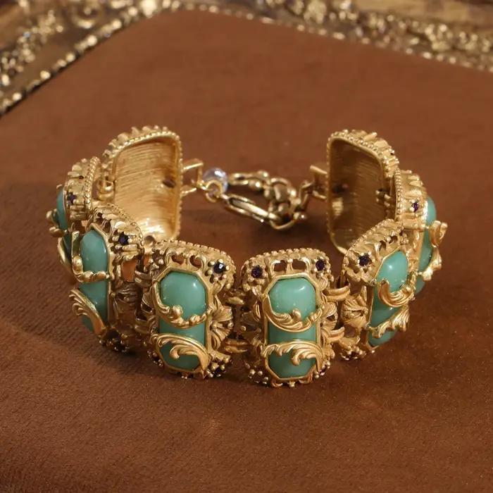 Glslcr – Bracelet en Jade Vintage pour femmes, couleur or naturel 18 carats, large, accessoires, bij
