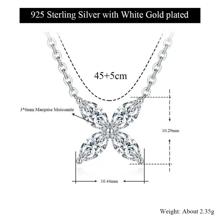Collier Fleur en Argent S925 avec Moissanite Taille Marquise