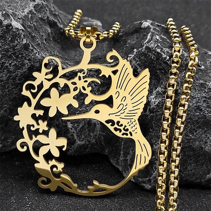 Collier de fleurs de colibri d'oiseau pour femmes et hommes