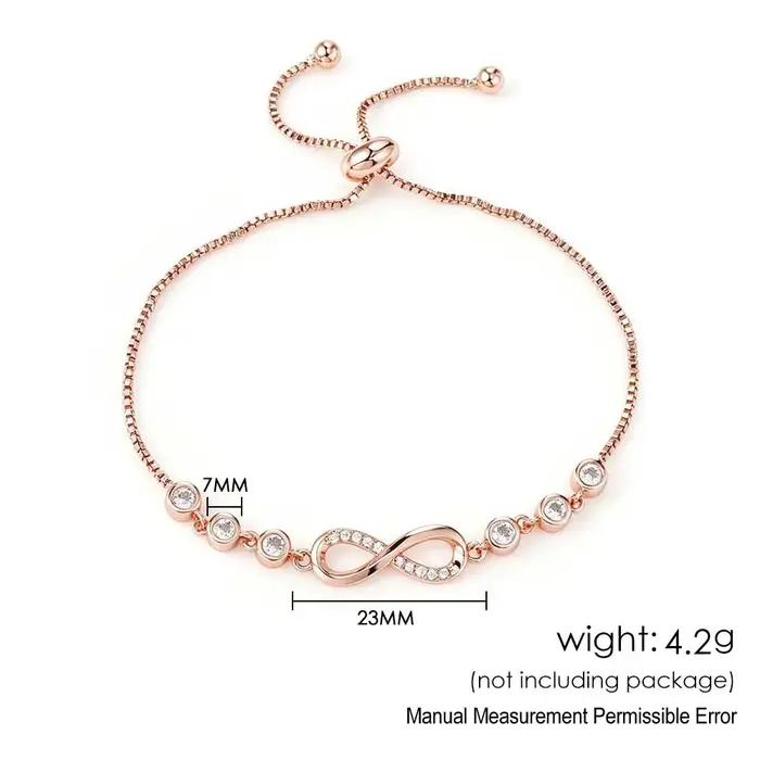 Bracelet réglable en forme de symbole d'infini en plaqué argent avec zircons brillants pour femmes occasions spéciales