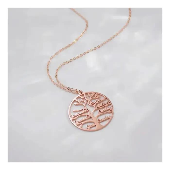 Collier Arbre de Vie Personnalisé avec Nom, Bijou en Acier Inoxydable, Cadeau Idéal pour Fête des Mères et Anniversaires